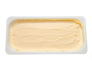 Tray of ice cream isolated on white. Top view.