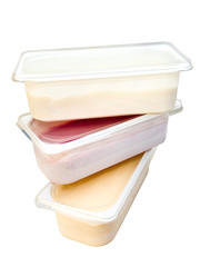 Different flavors of ice cream isolated on white.