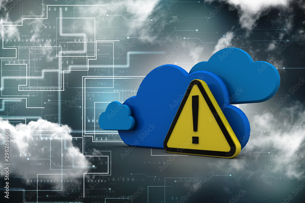 Poster 3d rendering cloud with exclamation sign