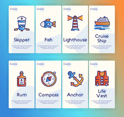 Voyage items color linear icons set