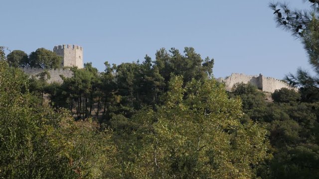 Ramparts and tower of Platamon Castle in Greece 4K video