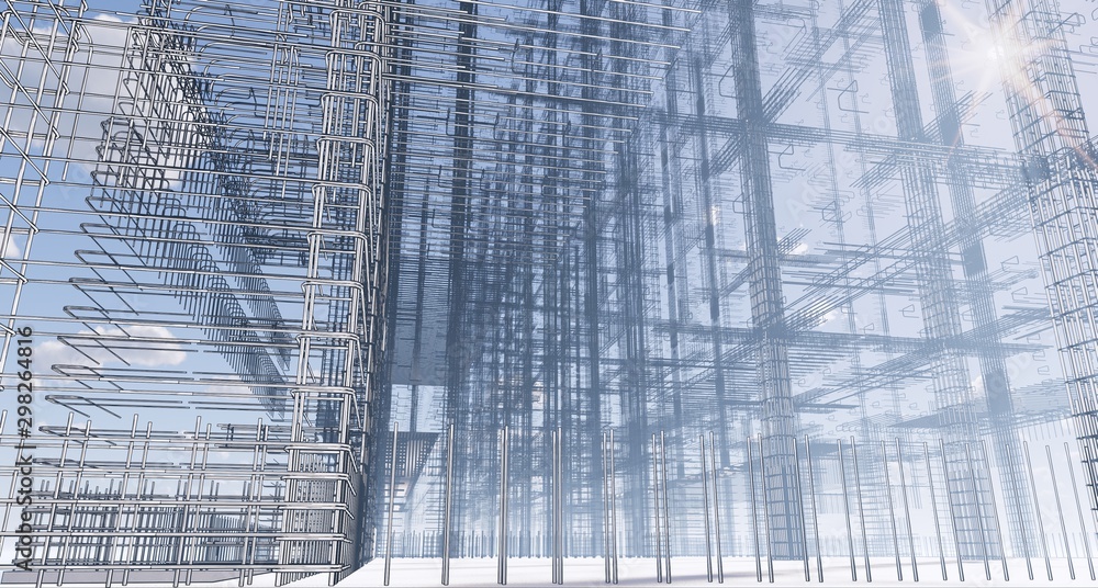 Poster 3d bim model of reinforcement framework of the building