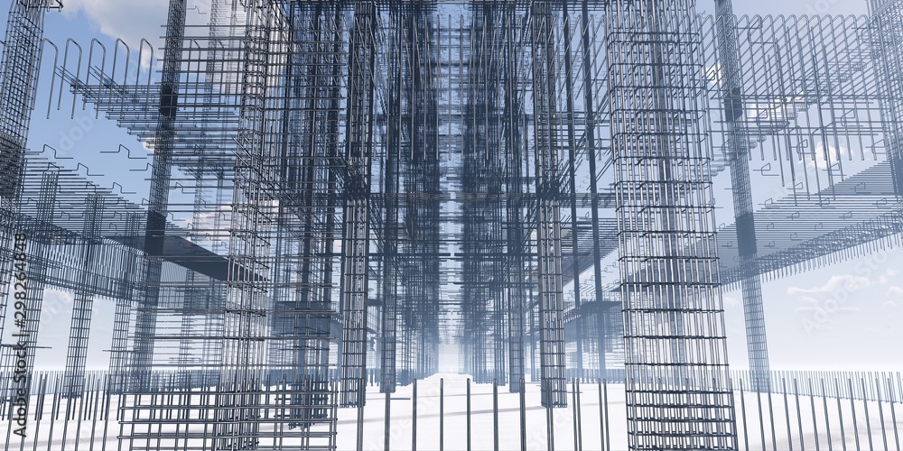 Poster 3d bim model of reinforcement framework of the building