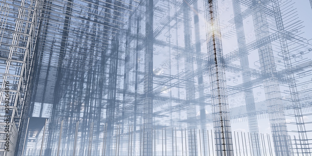 Poster 3d bim model of reinforcement framework of the building