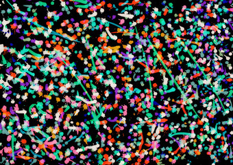 Abstract colorful dots pattern on black background made with color felt-tip pens