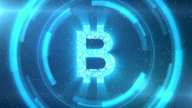 Blue Thai baht currency symbol centered on a starscape background with HUD elements. Seamlessly loopable animation.