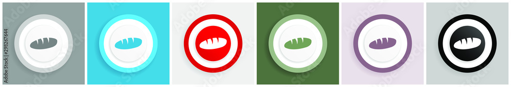 Fototapete Bread icon set, colorful flat design vector illustrations in 6 options for web design and mobile applications