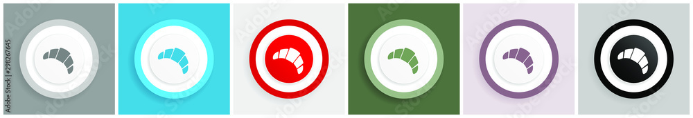 Aufkleber croissant icon set, colorful flat design vector illustrations in 6 options for web design and mobile