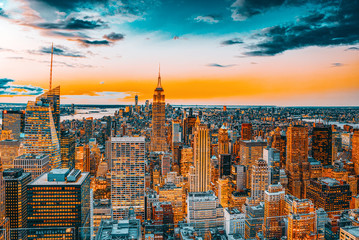 Night view of Manhattan from the skyscraper's observation deck. New York.