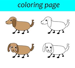 Coloring Page. Cartoon dog tail up and smiles.