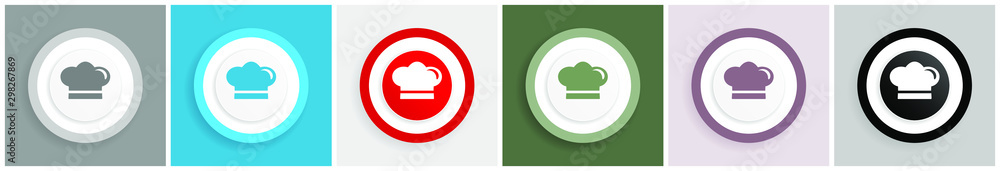 Poster Chef icon set, colorful flat design vector illustrations in 6 options for web design and mobile applications