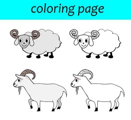Coloring Page. farm animal set. sheep and goat cartoon illustration.
