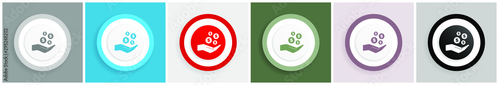 Poster save money icon set, colorful flat design vector illustrations in 6 options for web design and mobil