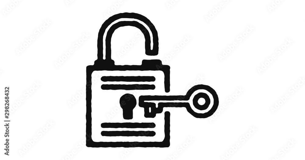 Poster Security outline icon animation footage/video. Hand drawn like symbol animated with motion graphic, can be used as loop item, has alpha channel and it's at 4K video resolution.