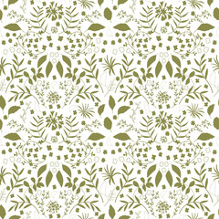 Seamless floral pattern with flowers and leaves. Modern background with hand drawn elements.