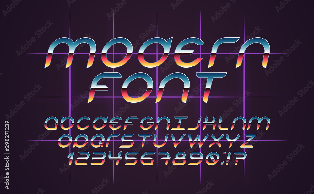 Aufkleber font 80s vector. gradient sunset, color transition, retro wave. set of vector letters in retro style