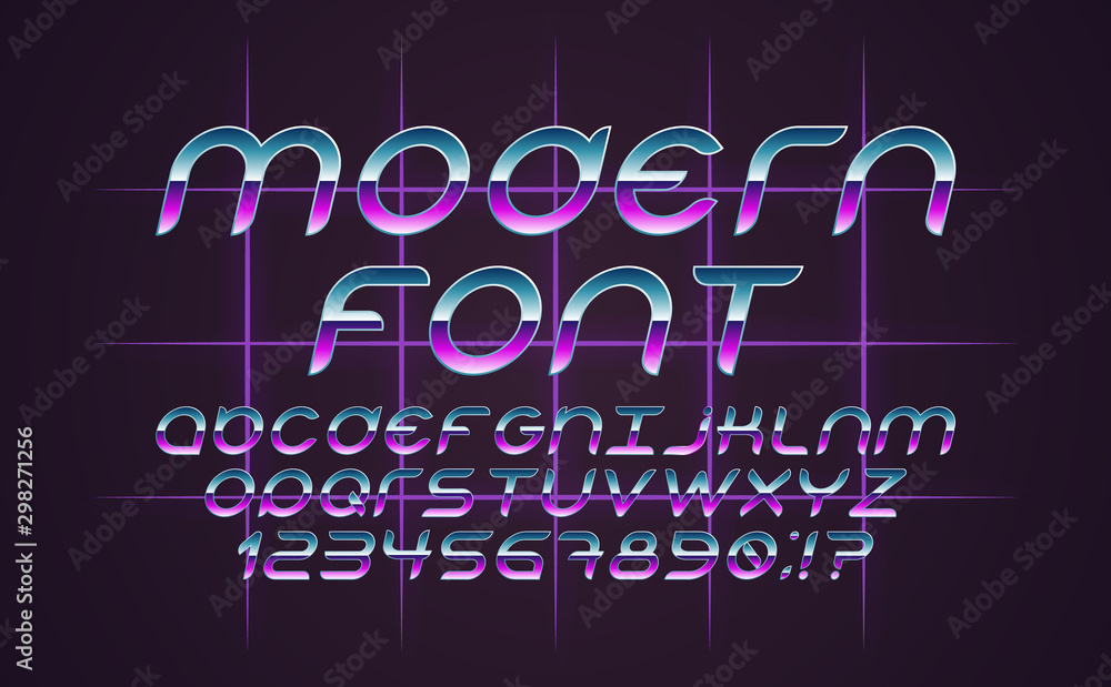 Poster font 80s vector. gradient sunset, color transition, retro wave. set of vector letters in retro style