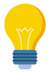 Yellow glass bulb in flat style closeup. Vector lamp symbol of new idea, innovation technology concept. Vector illuminated electrical lightbulb, solution