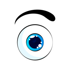 Funny cartoon  monster blue eyes with Eyebrow. Vector isolated illustration on white background