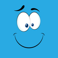 Smiling Cartoon Funny Face With Smiley Expression. Vector isolated Illustration With Blue Background