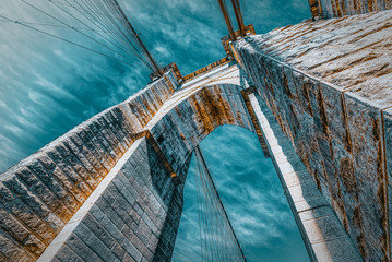 New York, USA,  Brooklyn Bridge across the East River between Manhattan and Brooklyn.