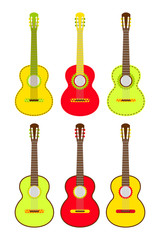 Three  Mexican guitar set. Vector isolated illustration on white background.  Music icons and melody template