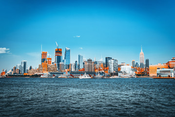 Fototapeta na wymiar View from the water, from Hudson bay to Lower Manhattan. New York.