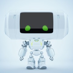 Robotic white toy with big tube head. 3d rendering