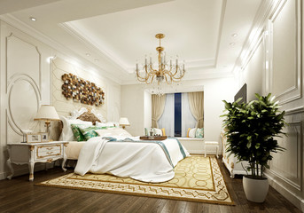 3d render of bedroom, hotel room