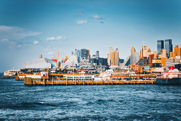 View from the water, from Hudson bay to Lower Manhattan. New York.