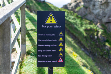 warning sign Tintagel Castle Cornwall