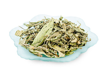 Dried Stevia rebaudiana Bertoni, sweet leaf sugar substitute.