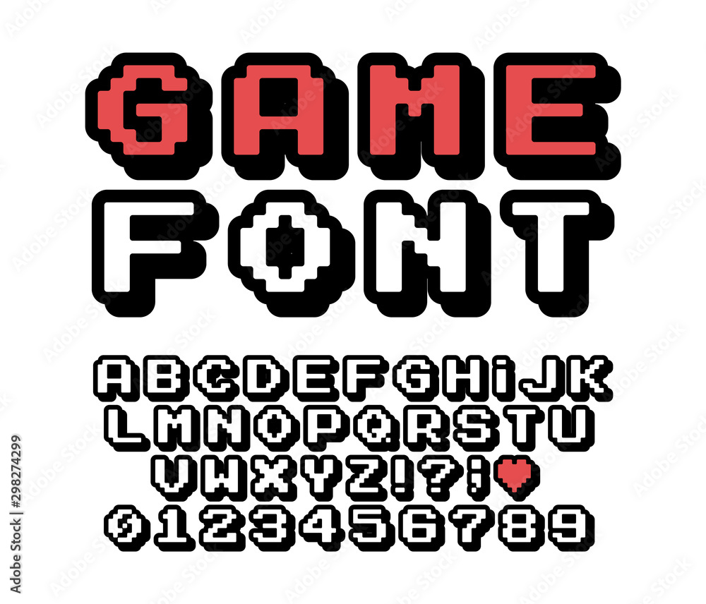 Fototapete pixel font vector letters set. game design. font of old games. 8 bit letters and numbers vector alph
