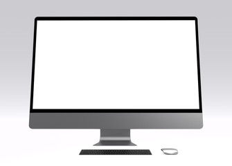 Computer blank screen isolated  on white background with mouse and keyboard