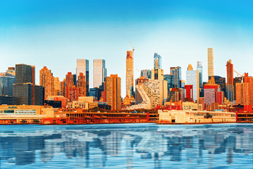 Fototapeta premium View from the water, from Hudson bay to Lower Manhattan. New York.