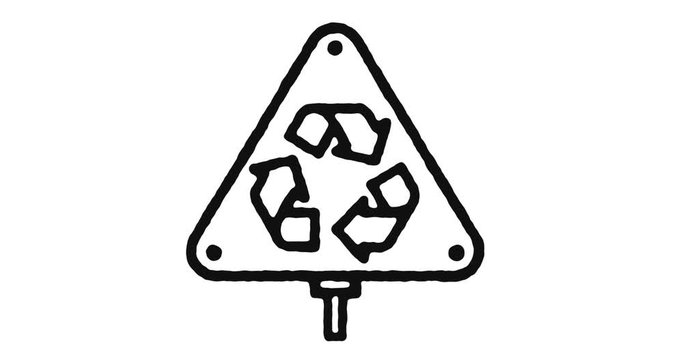 Recycling outline icon animation footage/video. Hand drawn like symbol animated with motion graphic, can be used as loop item, has alpha channel and it's at 4K video resolution.