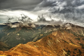Beautiful autumn landscape with a view of the Tatra Mountains
