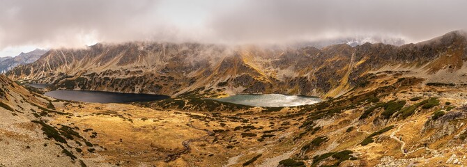 Beautiful autumn landscape with a view of the Tatra Mountains
