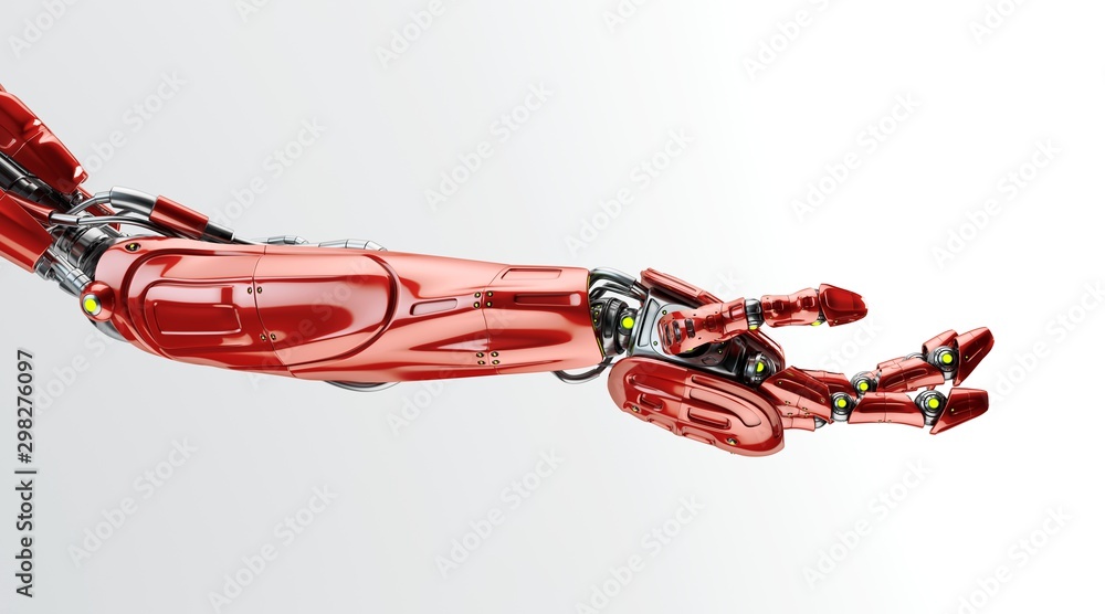 Poster red futuristic arm, type of bionic arm with similar functions to a human arm. 3d rendering