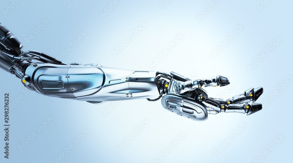 Poster futuristic arm, type of bionic arm with similar functions to a human arm. 3d rendering
