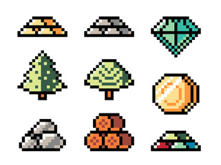 Fototapeta premium Pixel art, game item, icon and objects for the design. Vector illustration. Fantasy world. Old game console.