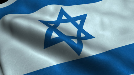 Israel flag with visible wrinkles and realistic fabric.