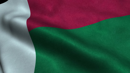 Madagascar flag with visible wrinkles and realistic fabric.