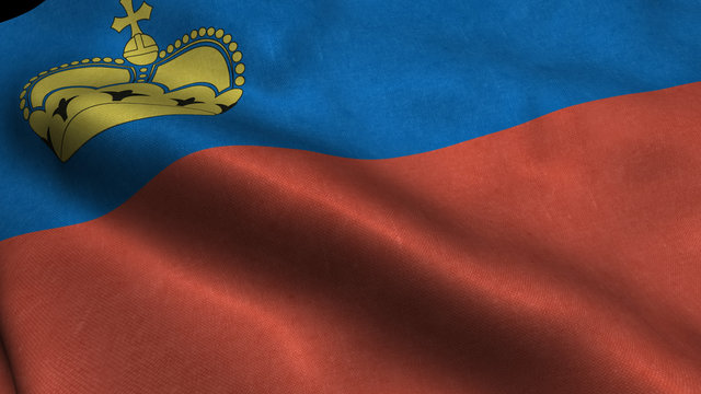 Liechtenstein flag with visible wrinkles and realistic fabric.