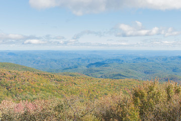 Fototapeta na wymiar Fall Colors Show - Blue ridge Parkway North Carolina - Drive Through