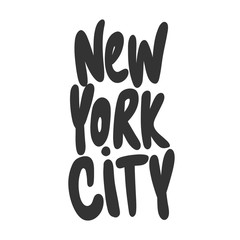New York city. Vector hand drawn illustration with cartoon lettering. 
