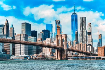Printed roller blinds Manhattan Suspension Brooklyn Bridge across Lower Manhattan and Brooklyn. New York, USA.
