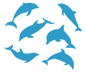 Set silhouettes of dolphins.