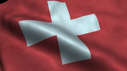 Switzerland flag with visible wrinkles and realistic fabric.
