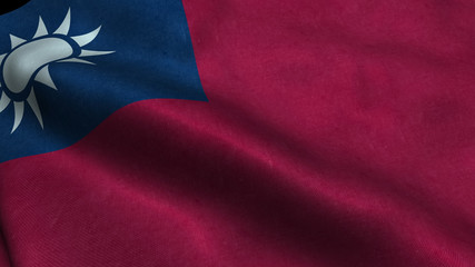 Taiwan flag with visible wrinkles and realistic fabric.